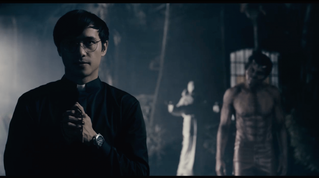 Father Nick, played by Kean Cipriano, sees the devils with abs