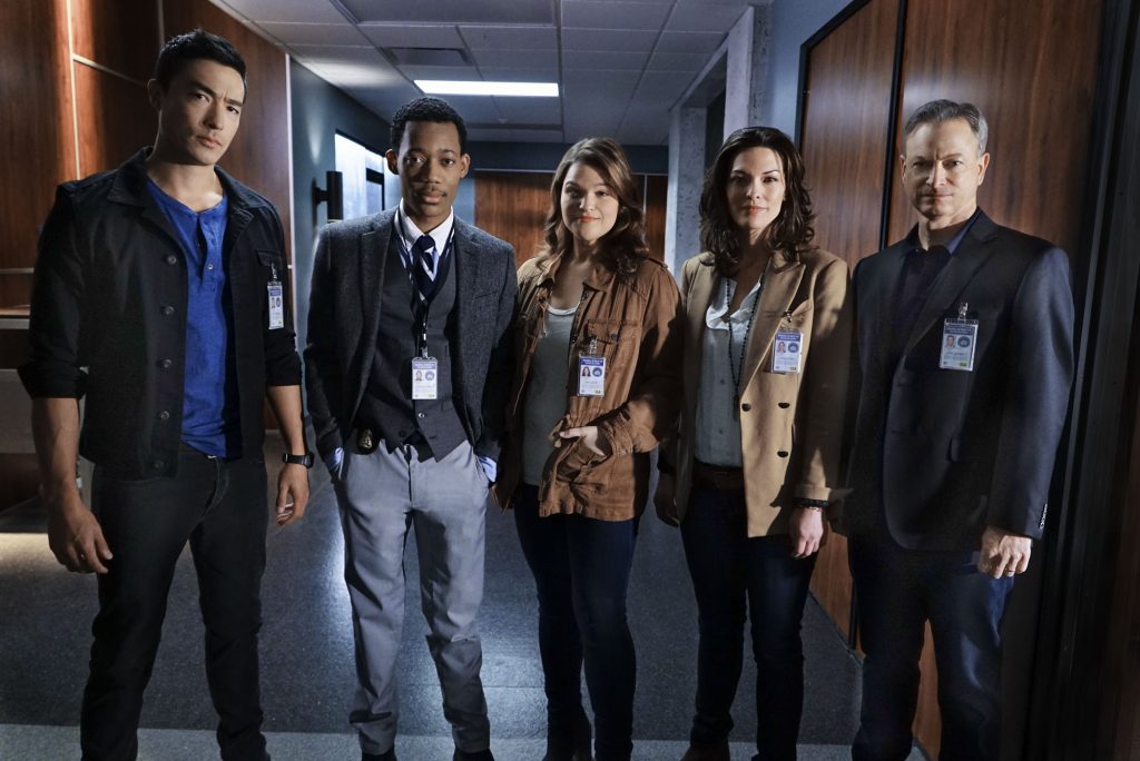 "Iqinso" -- (Left-right) Clara Seger (Alana De La Garza), Unit Chief Jack Garrett (Gary Sinise), Russ "Monty" Montgomery (Tyler James Williams), Mae Jarvis (Annie Funke) and Matt Simmons (Daniel Henney) comprise the International Repsonse Unit, the FBI division at the heart of the upcoming drama series, CRIMINAL MINDS: BEYOND BORDERS, which premieres Wednesday, March 2 (10:00-11:00 PM, ET/PT) on the CBS Television Network. The IRT is tasked with solving crimes and coming to the rescue of Americans who find themselves in danger while abroad. Photo: Richard Cartwright/CBS ¨©2015 CBS Broadcasting, Inc. All Rights Reserved